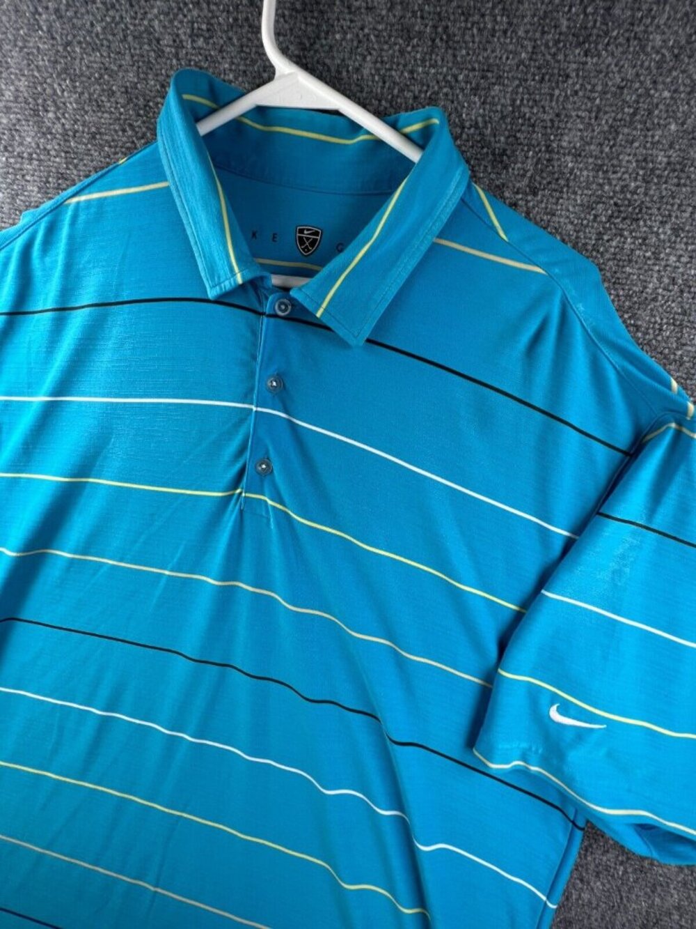Nike Golf Large Fitdry Men’s Short Sleeve Striped Blue Yellow Polo Swoosh Logo